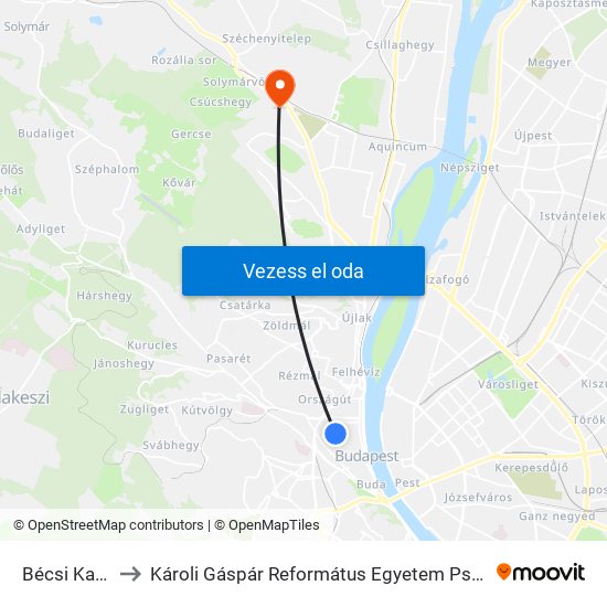 Bécsi Kapu Tér to Károli Gáspár Református Egyetem Pszichológiai Intézet map