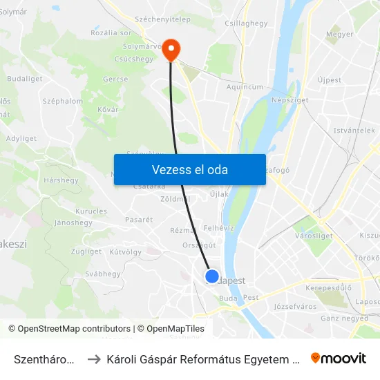 Szentháromság Tér to Károli Gáspár Református Egyetem Pszichológiai Intézet map