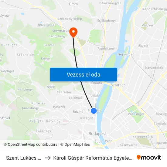 Szent Lukács Gyógyfürdő to Károli Gáspár Református Egyetem Pszichológiai Intézet map