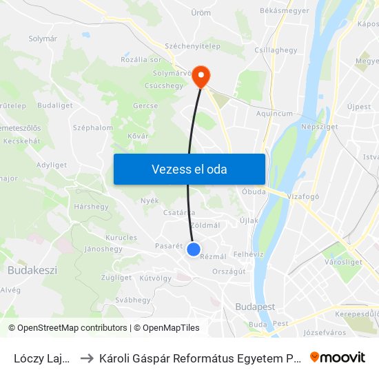 Lóczy Lajos Utca to Károli Gáspár Református Egyetem Pszichológiai Intézet map