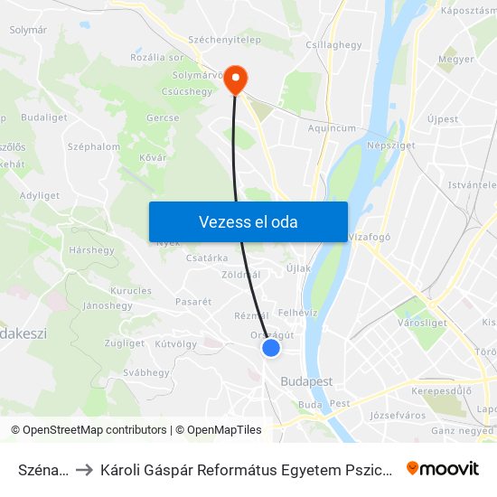 Széna Tér to Károli Gáspár Református Egyetem Pszichológiai Intézet map