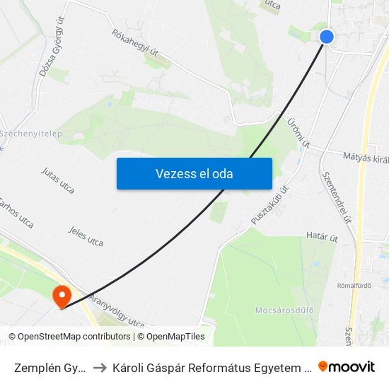 Zemplén Győző Utca to Károli Gáspár Református Egyetem Pszichológiai Intézet map