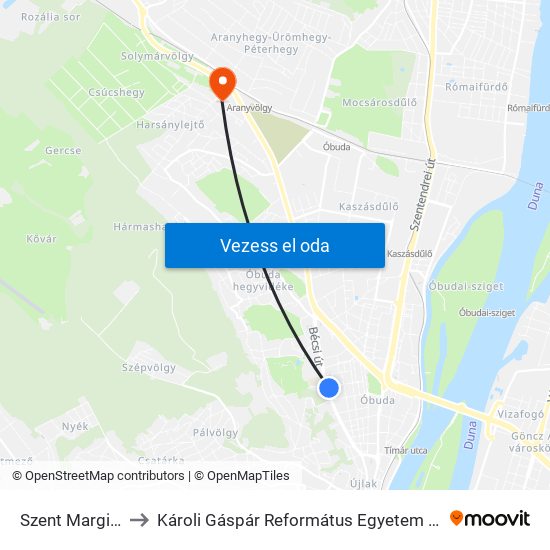 Szent Margit Kórház to Károli Gáspár Református Egyetem Pszichológiai Intézet map