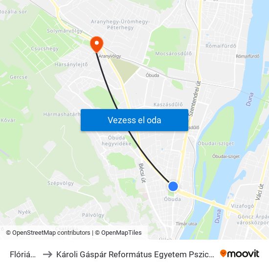 Flórián Tér to Károli Gáspár Református Egyetem Pszichológiai Intézet map