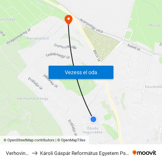 Verhovina Utca to Károli Gáspár Református Egyetem Pszichológiai Intézet map