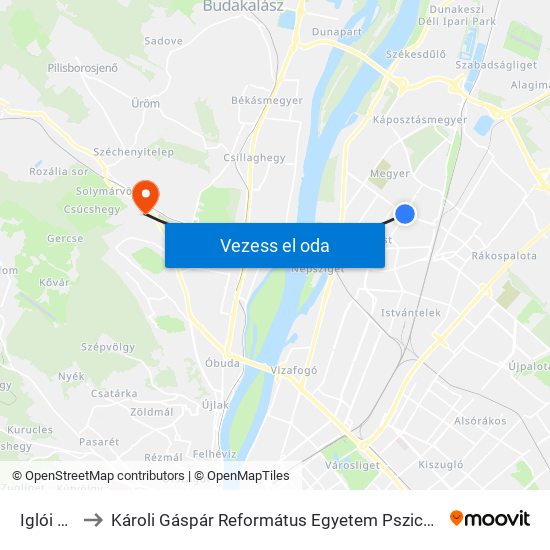Iglói Utca to Károli Gáspár Református Egyetem Pszichológiai Intézet map