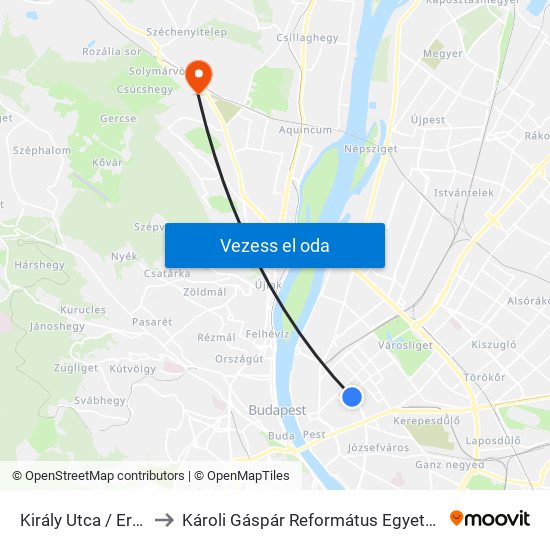 Király Utca / Erzsébet Körút to Károli Gáspár Református Egyetem Pszichológiai Intézet map