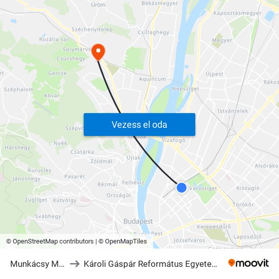 Munkácsy Mihály Utca to Károli Gáspár Református Egyetem Pszichológiai Intézet map