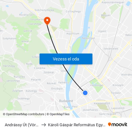 Andrássy Út (Vörösmarty Utca M) to Károli Gáspár Református Egyetem Pszichológiai Intézet map