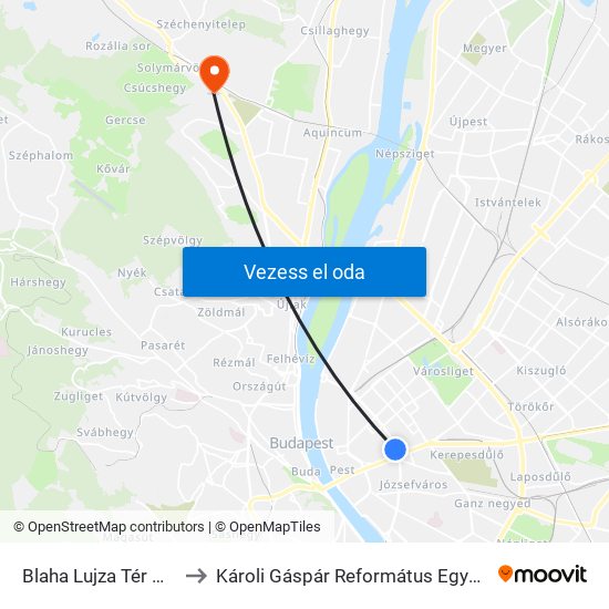 Blaha Lujza Tér M (Dohány Utca) to Károli Gáspár Református Egyetem Pszichológiai Intézet map
