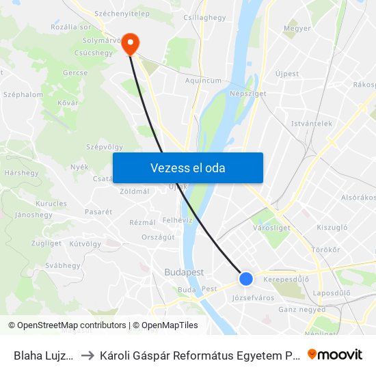 Blaha Lujza Tér M to Károli Gáspár Református Egyetem Pszichológiai Intézet map