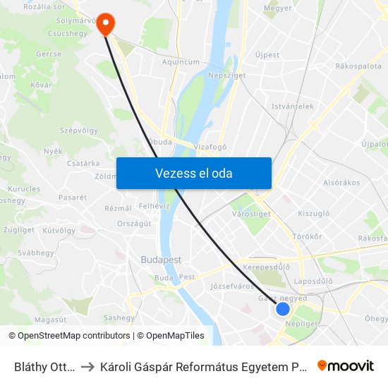 Bláthy Ottó Utca to Károli Gáspár Református Egyetem Pszichológiai Intézet map