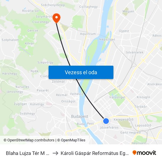 Blaha Lujza Tér M (Népszínház Utca) to Károli Gáspár Református Egyetem Pszichológiai Intézet map