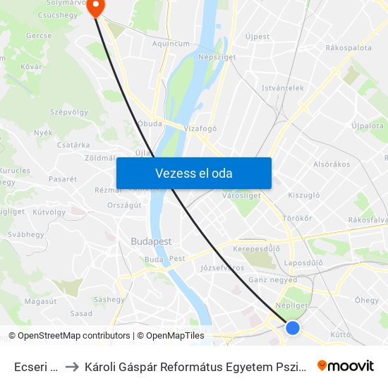 Ecseri Út M to Károli Gáspár Református Egyetem Pszichológiai Intézet map