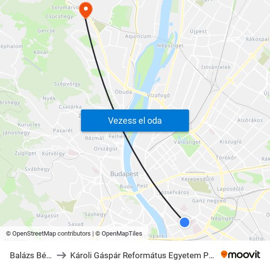 Balázs Béla Utca to Károli Gáspár Református Egyetem Pszichológiai Intézet map