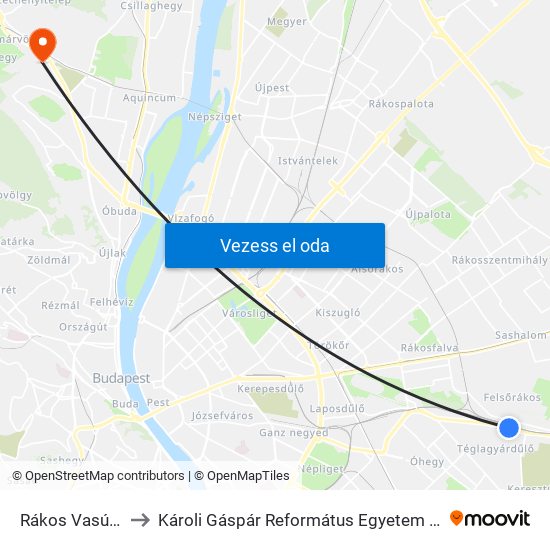 Rákos Vasútállomás to Károli Gáspár Református Egyetem Pszichológiai Intézet map