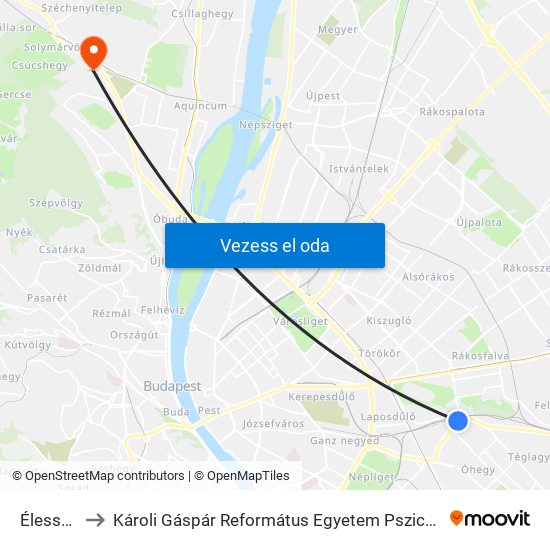 Élessarok to Károli Gáspár Református Egyetem Pszichológiai Intézet map