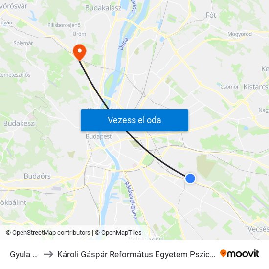Gyula Utca to Károli Gáspár Református Egyetem Pszichológiai Intézet map