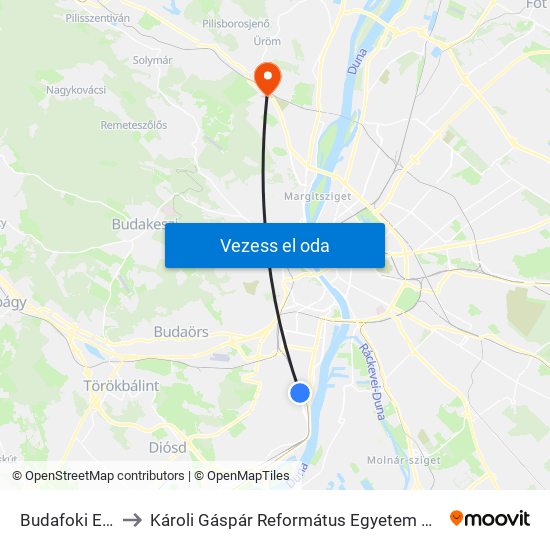 Budafoki Elágazás to Károli Gáspár Református Egyetem Pszichológiai Intézet map