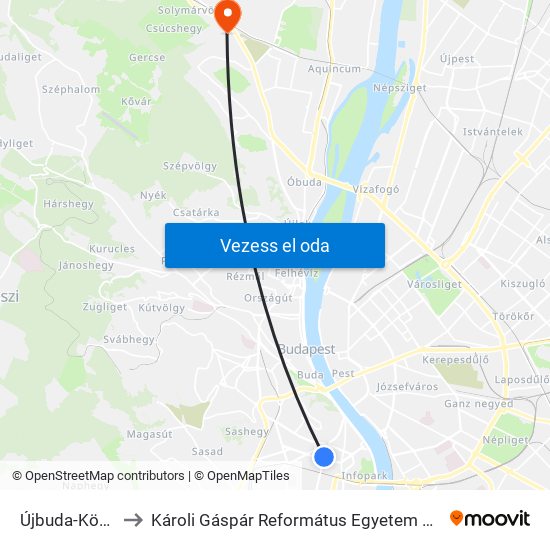 Újbuda-Központ M to Károli Gáspár Református Egyetem Pszichológiai Intézet map