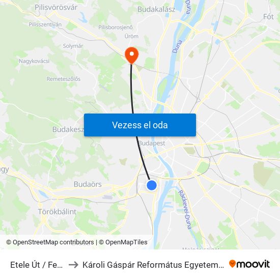 Etele Út / Fehérvári Út to Károli Gáspár Református Egyetem Pszichológiai Intézet map