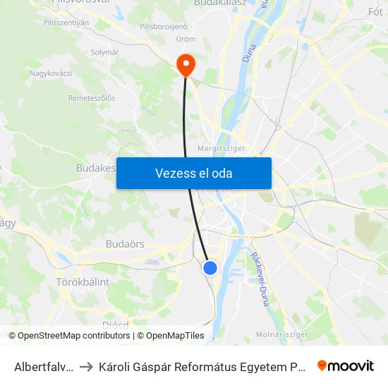 Albertfalva Utca to Károli Gáspár Református Egyetem Pszichológiai Intézet map