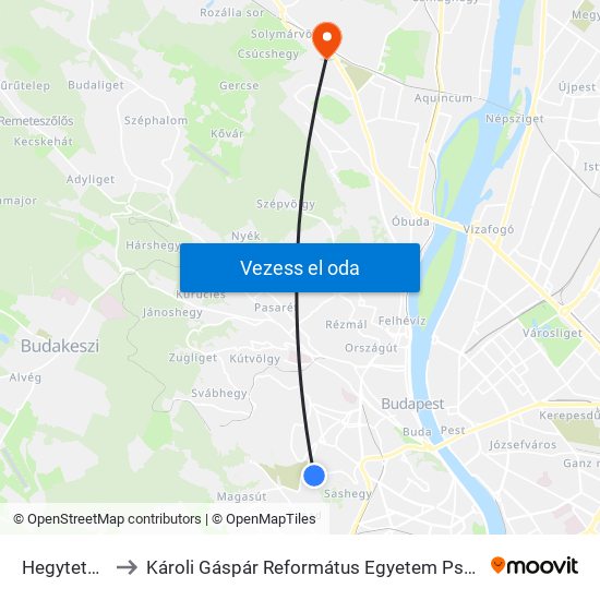 Hegytető Utca to Károli Gáspár Református Egyetem Pszichológiai Intézet map