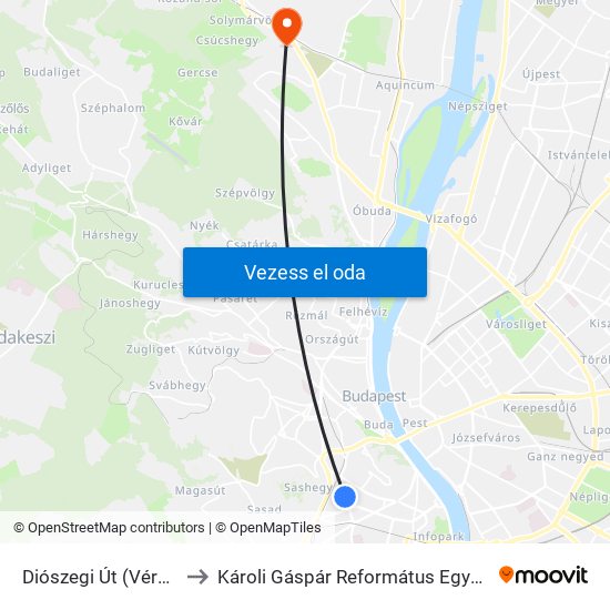 Diószegi Út (Vérellátó Szolgálat) to Károli Gáspár Református Egyetem Pszichológiai Intézet map