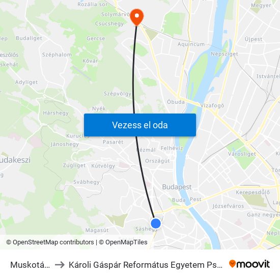 Muskotály Köz to Károli Gáspár Református Egyetem Pszichológiai Intézet map