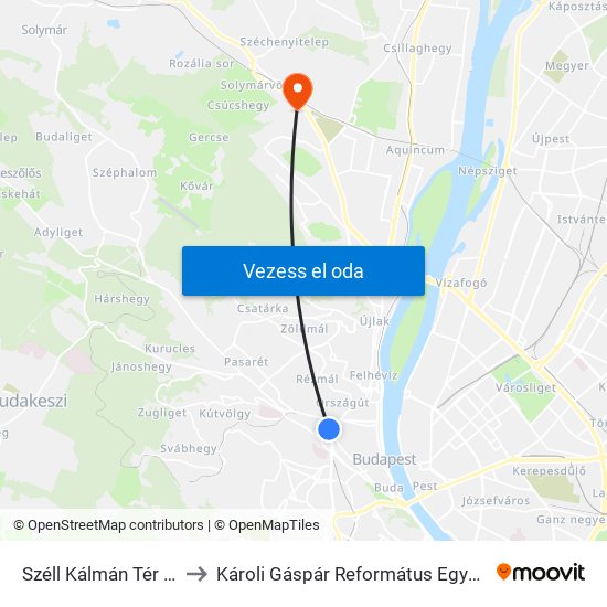 Széll Kálmán Tér M (Csaba Utca) to Károli Gáspár Református Egyetem Pszichológiai Intézet map