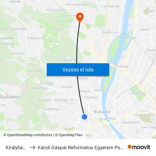 Királyhágó Tér to Károli Gáspár Református Egyetem Pszichológiai Intézet map