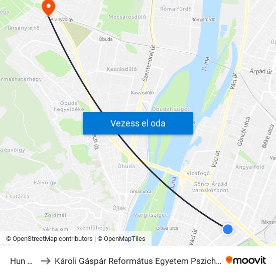 Hun Utca to Károli Gáspár Református Egyetem Pszichológiai Intézet map