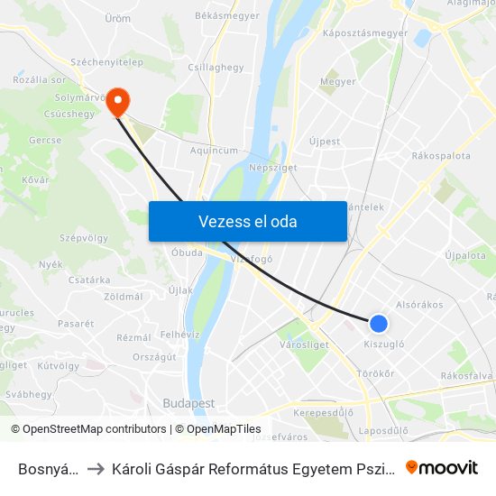 Bosnyák Tér to Károli Gáspár Református Egyetem Pszichológiai Intézet map