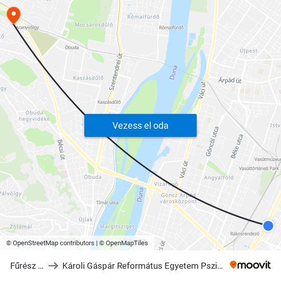 Fűrész Utca to Károli Gáspár Református Egyetem Pszichológiai Intézet map