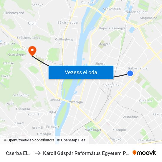 Cserba Elemér Út to Károli Gáspár Református Egyetem Pszichológiai Intézet map