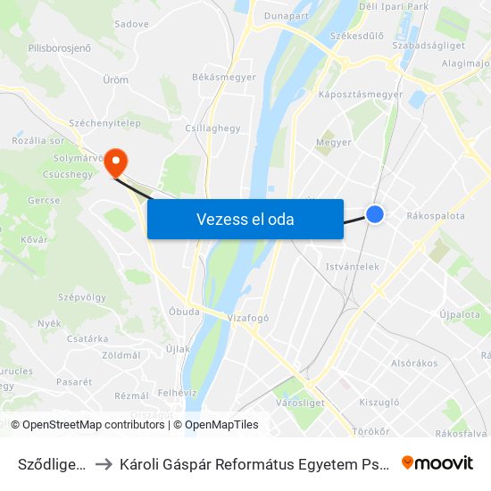 Sződliget Utca to Károli Gáspár Református Egyetem Pszichológiai Intézet map