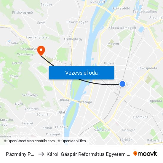 Pázmány Péter Utca to Károli Gáspár Református Egyetem Pszichológiai Intézet map