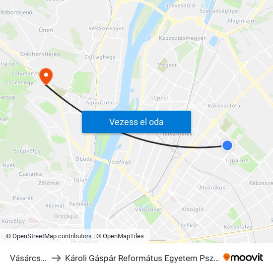 Vásárcsarnok to Károli Gáspár Református Egyetem Pszichológiai Intézet map