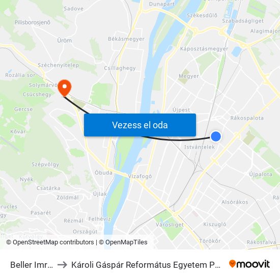 Beller Imre Utca to Károli Gáspár Református Egyetem Pszichológiai Intézet map