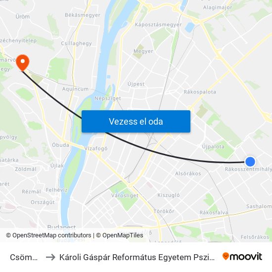 Csömöri Út to Károli Gáspár Református Egyetem Pszichológiai Intézet map