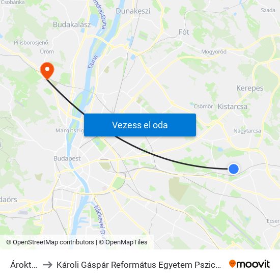 Ároktő Út to Károli Gáspár Református Egyetem Pszichológiai Intézet map