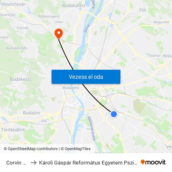 Corvin Körút to Károli Gáspár Református Egyetem Pszichológiai Intézet map