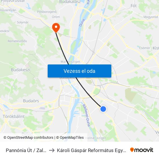 Pannónia Út / Zalaegerszeg Utca to Károli Gáspár Református Egyetem Pszichológiai Intézet map