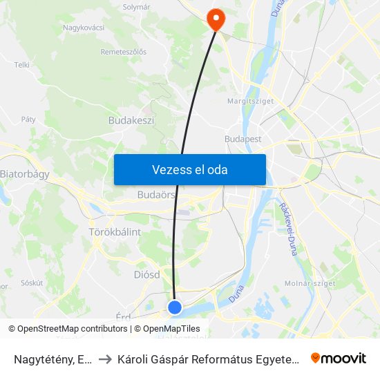 Nagytétény, Erdélyi Utca to Károli Gáspár Református Egyetem Pszichológiai Intézet map