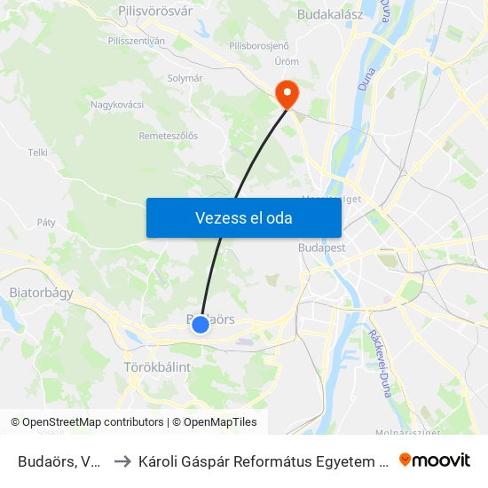 Budaörs, Városháza to Károli Gáspár Református Egyetem Pszichológiai Intézet map