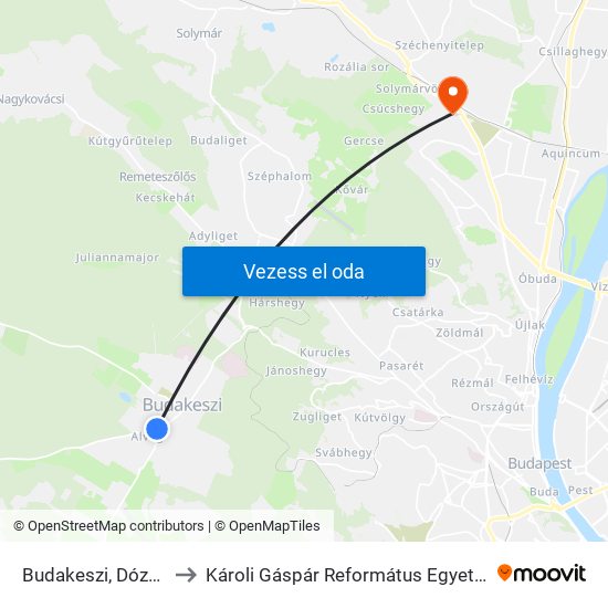 Budakeszi, Dózsa György Tér to Károli Gáspár Református Egyetem Pszichológiai Intézet map