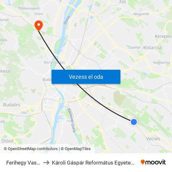 Ferihegy Vasútállomás to Károli Gáspár Református Egyetem Pszichológiai Intézet map