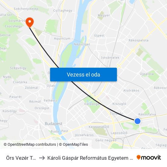 Örs Vezér Tere M+H to Károli Gáspár Református Egyetem Pszichológiai Intézet map