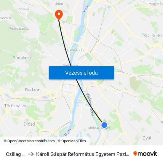 Csillag Utca to Károli Gáspár Református Egyetem Pszichológiai Intézet map