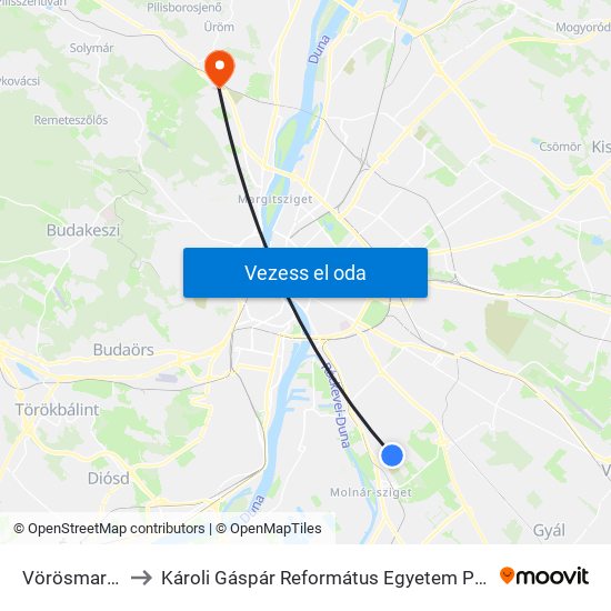 Vörösmarty Utca to Károli Gáspár Református Egyetem Pszichológiai Intézet map